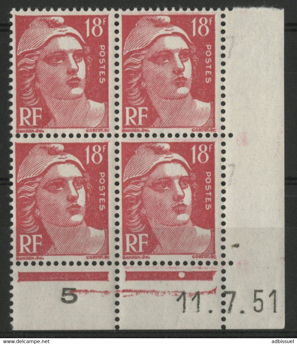 N° 887 COTE 95 € Coin Daté Du 11/7/51 Du 18Fr Marianne De Gandon. NEUF ** (MNH). TB - 1950-1959