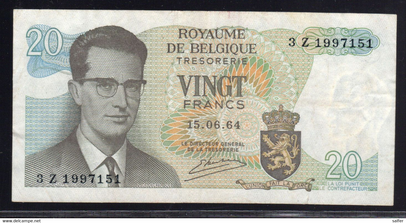 BELGIO  1964 FRANCHI 20 SPL - 20 Francos