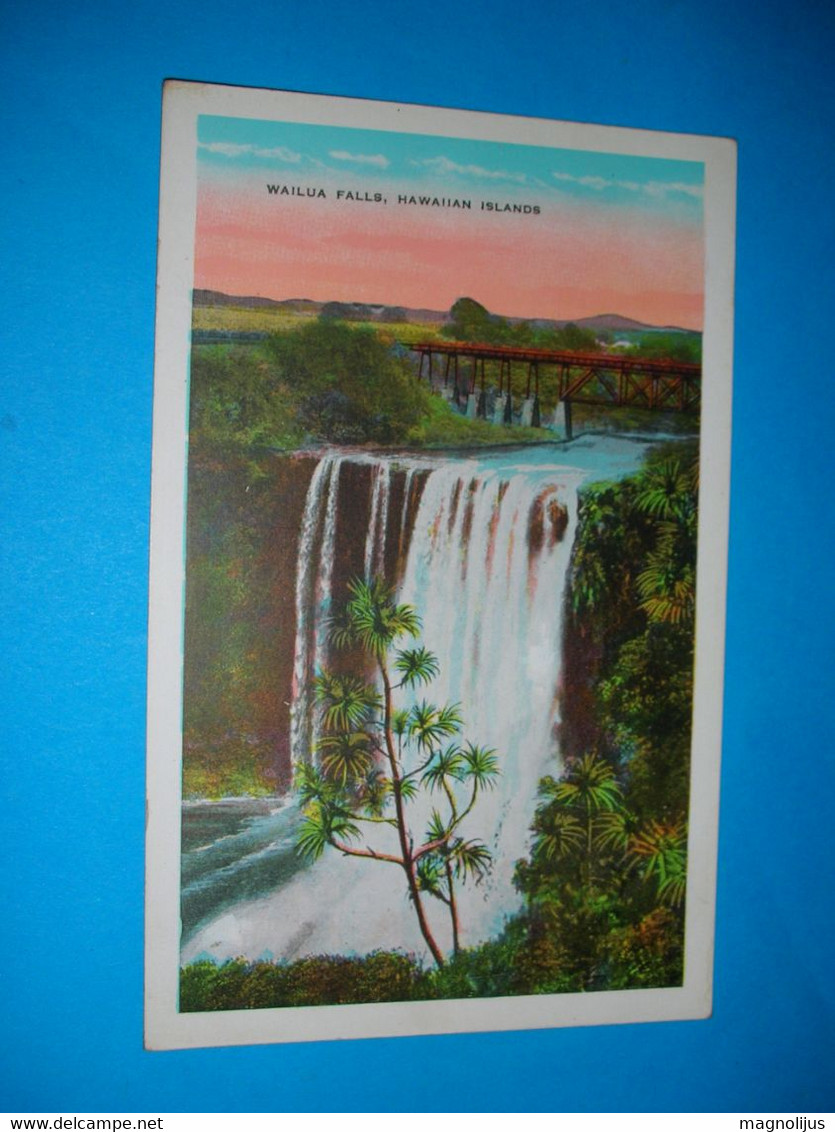 R,USA,Hawaii,Wailua Falls,waterfall,river,bridge,Hawaiian Islands,vintage Postcard - Big Island Of Hawaii