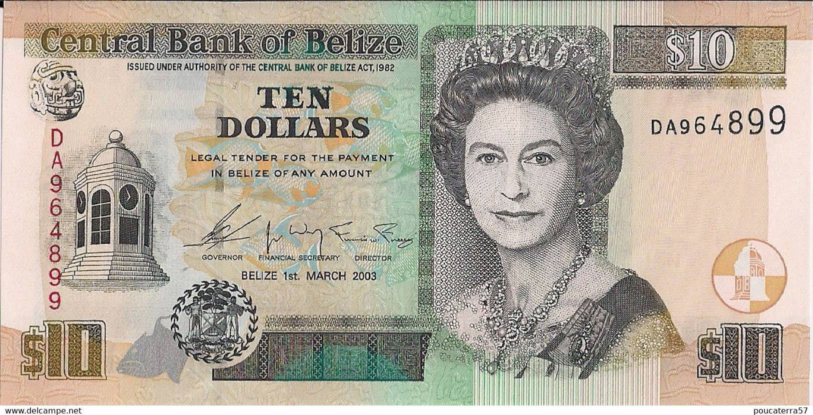 BANK Of BELIZE=2003    10  DOLLARS      P-68    UNC - Belize