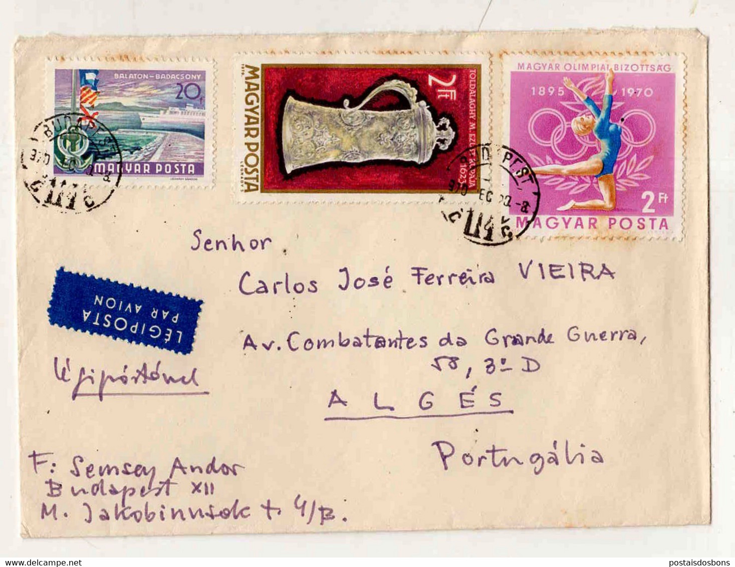 Cx15 56) Hongrie Hungary Magyar Posta 1970 Semsey Andor > Portugal Portugália Olimpiai Balaton - Otros & Sin Clasificación