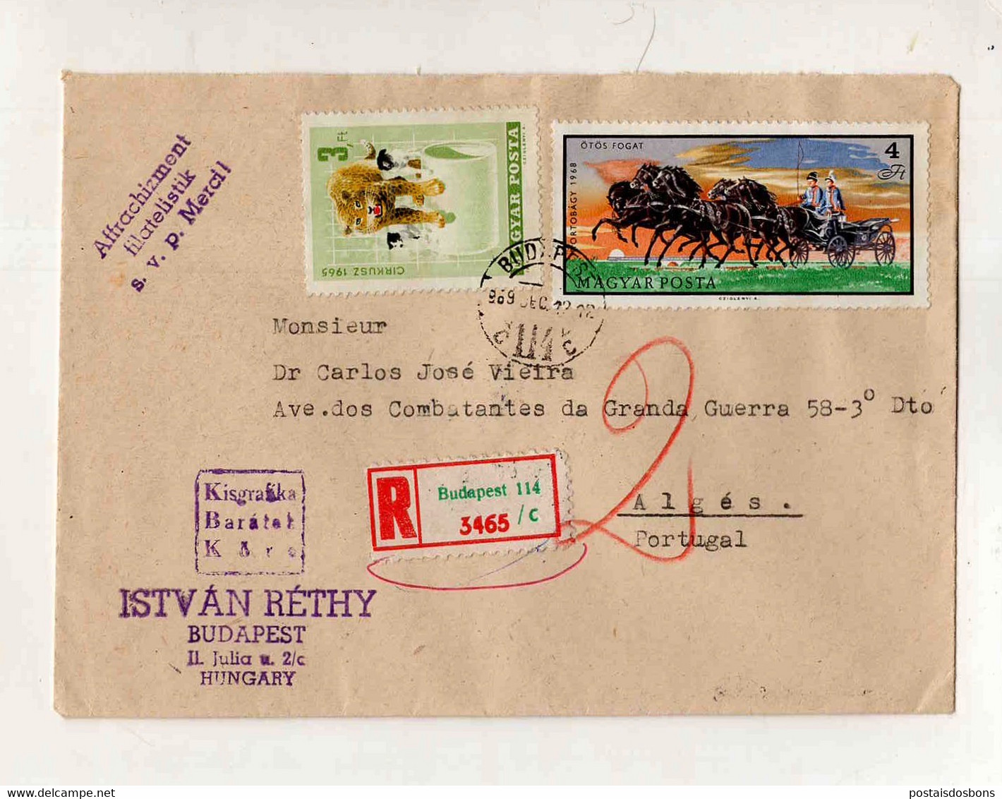 Cx15 58) Hongrie Hungary Magyar Posta 1969   Istvan Rethy > Portugal Portugália - Other & Unclassified