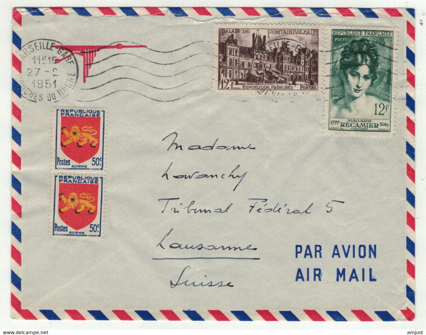 France // 1951 // Lettre  Pour La Suisse (Lausanne) Le 27.02.1951 - Briefe U. Dokumente