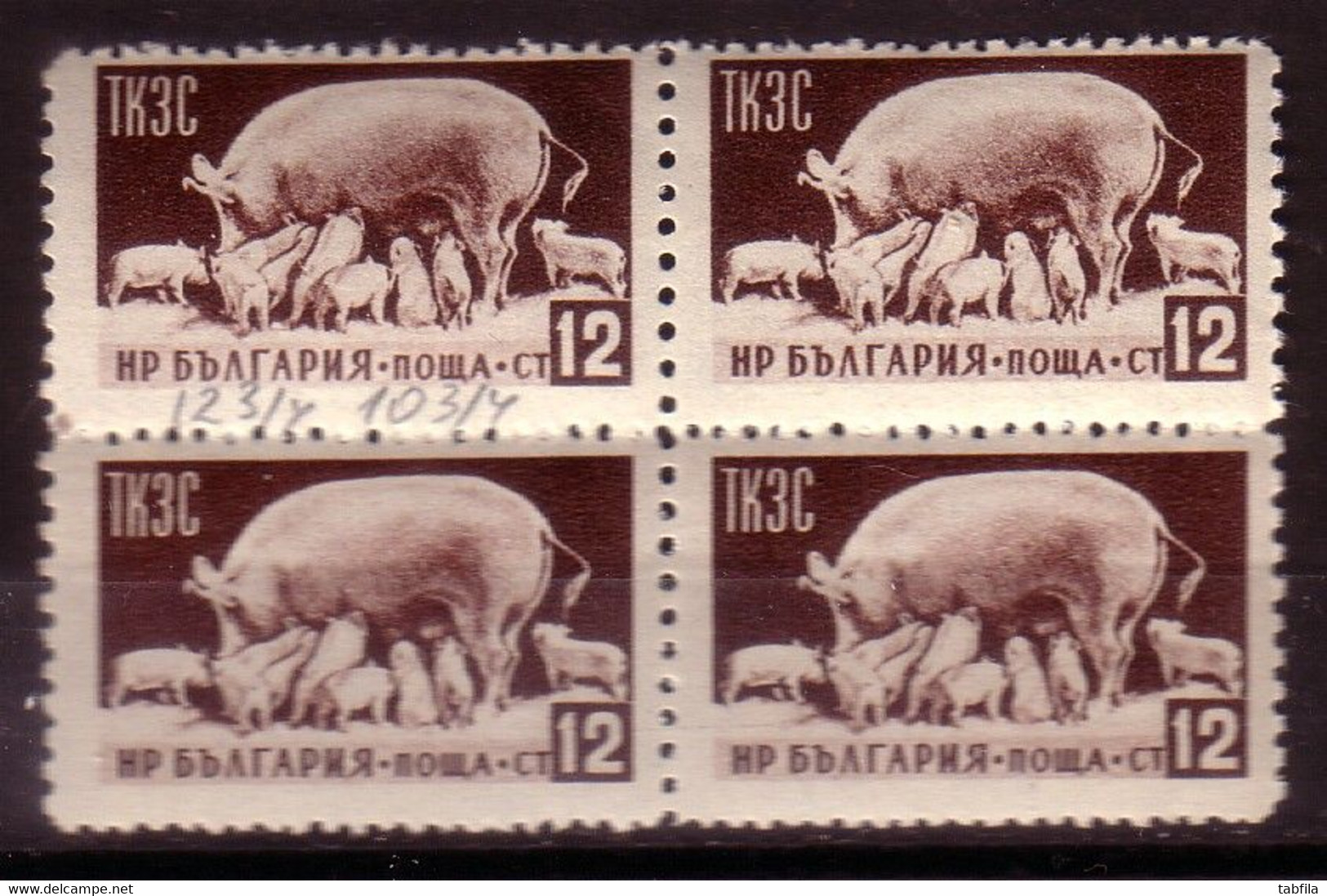 BULGARIA / BULGARIE - 1955 - Fauna - 12 St. Bl De 4 - Mi 937 - Dent. 12 3/4: 10 3/4 Variete (error) - Otros & Sin Clasificación