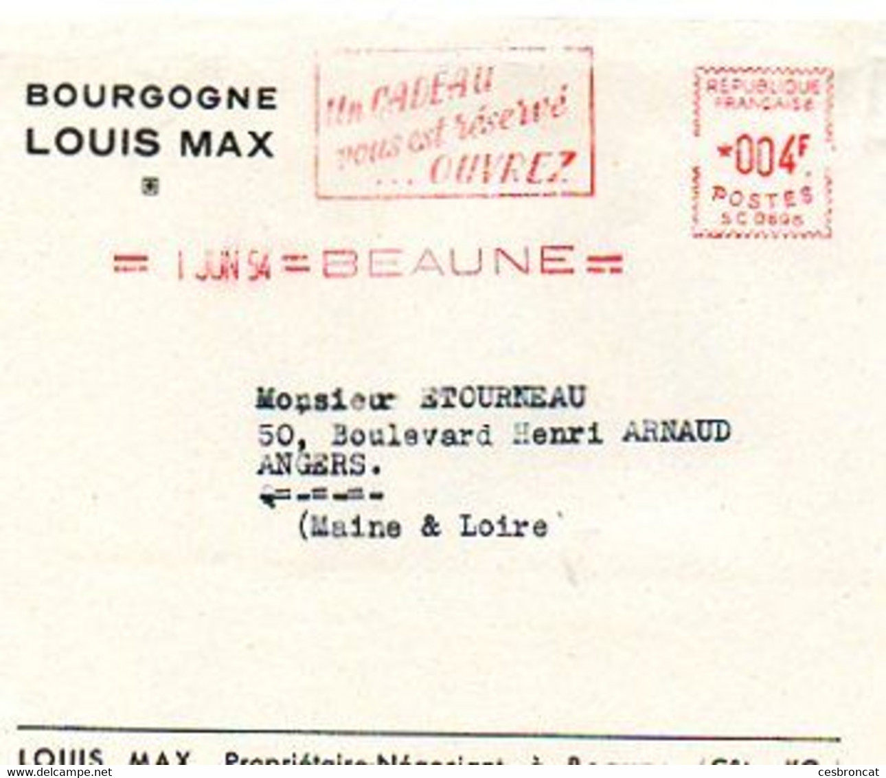 E 6 1954 Devant De Lettre Entete Vins De Bourgogne  à Beaune - 1921-1960: Modern Period