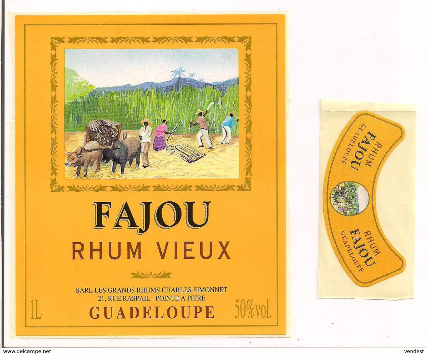 Etiquette  RHUM Vieux FAJOU - Charles SIMONNET - 2 Rue Raspail, Pointe à Pitre -  GUADELOUPE -- - Rum