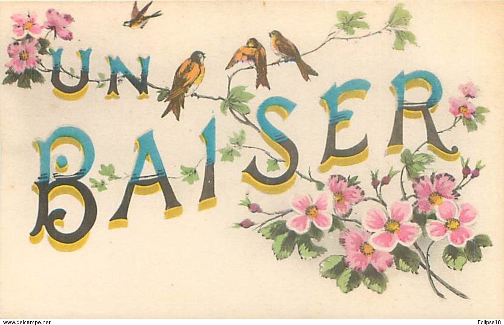 Fantaisie - Un Baiser Fleurs Oiseaux  N 1724 - Andere & Zonder Classificatie