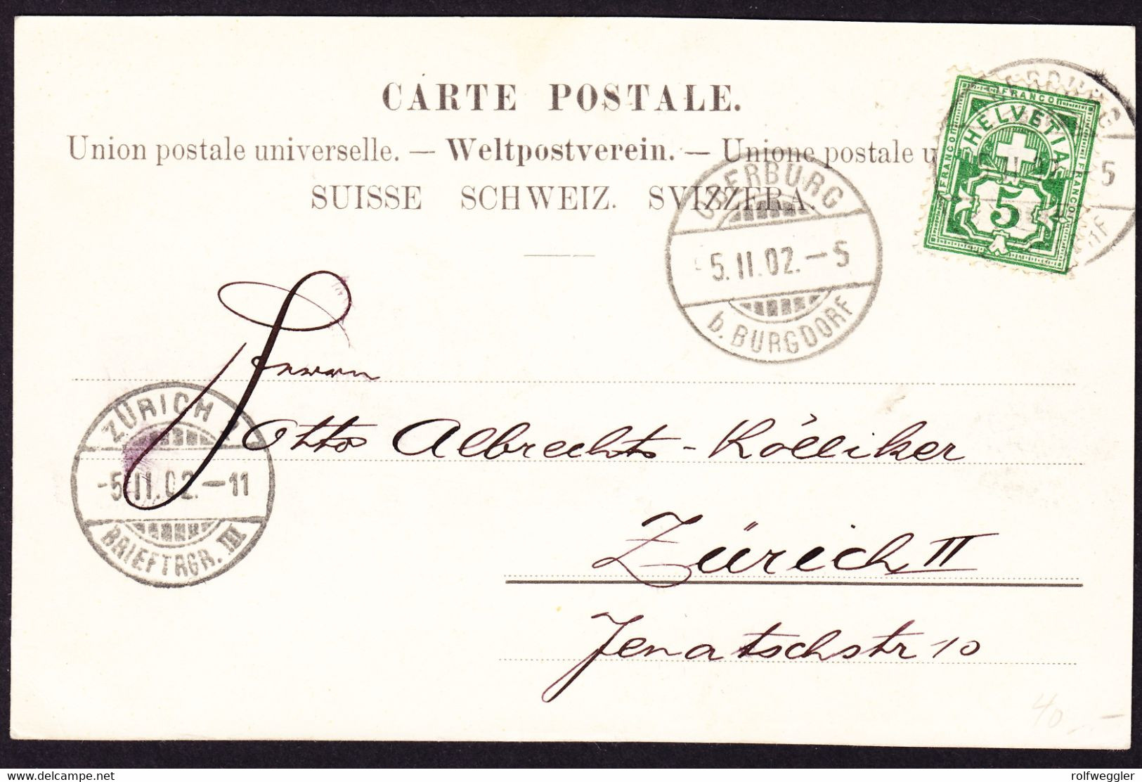 1902 Gelaufene AK Aus Oberburg Nach Zürich. Gruss Aus Oberburg - Oberburg