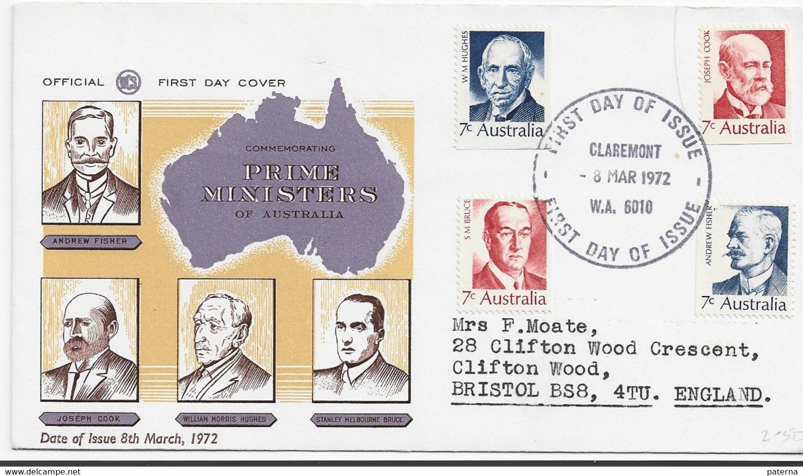 3558  FDC Aéreo   Claremont 1972,  Prime Ministers,   Primeros Ministros, - FDC