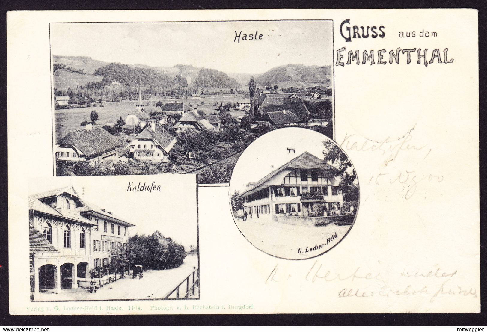 1900 Gelaufene AK, Marke Jedoch Abgerissen: Gruss Aus Dem Emmenthal. 3 Bildrig, Hasle Und Kalchofen - Hasle Bei Burgdorf