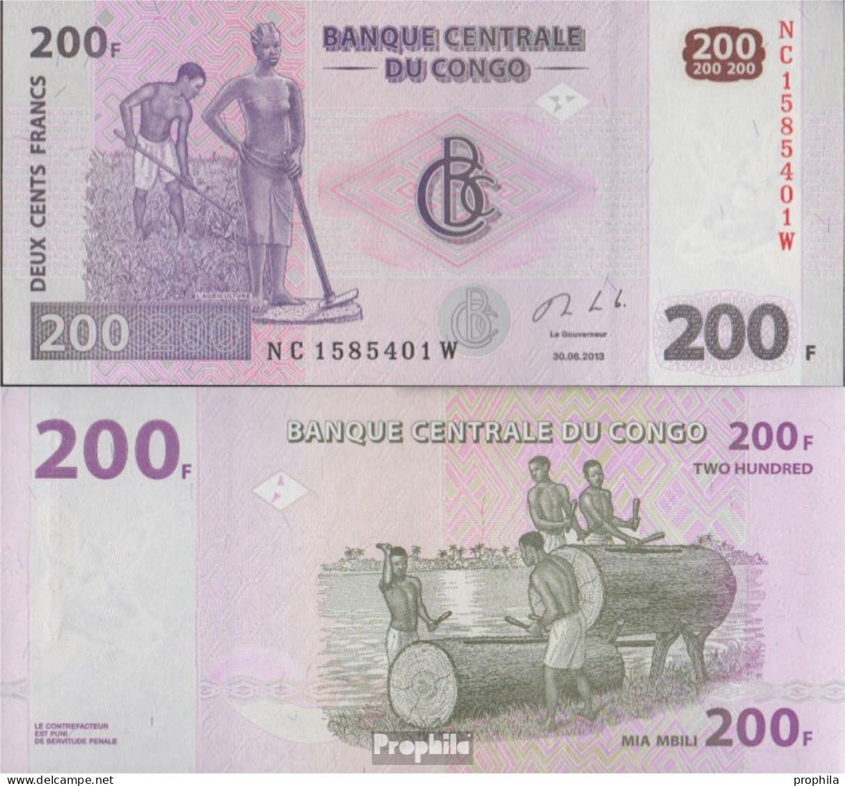 Kongo (Kinshasa) Pick-Nr: 99b Bankfrisch 2013 200 Francs - Unclassified