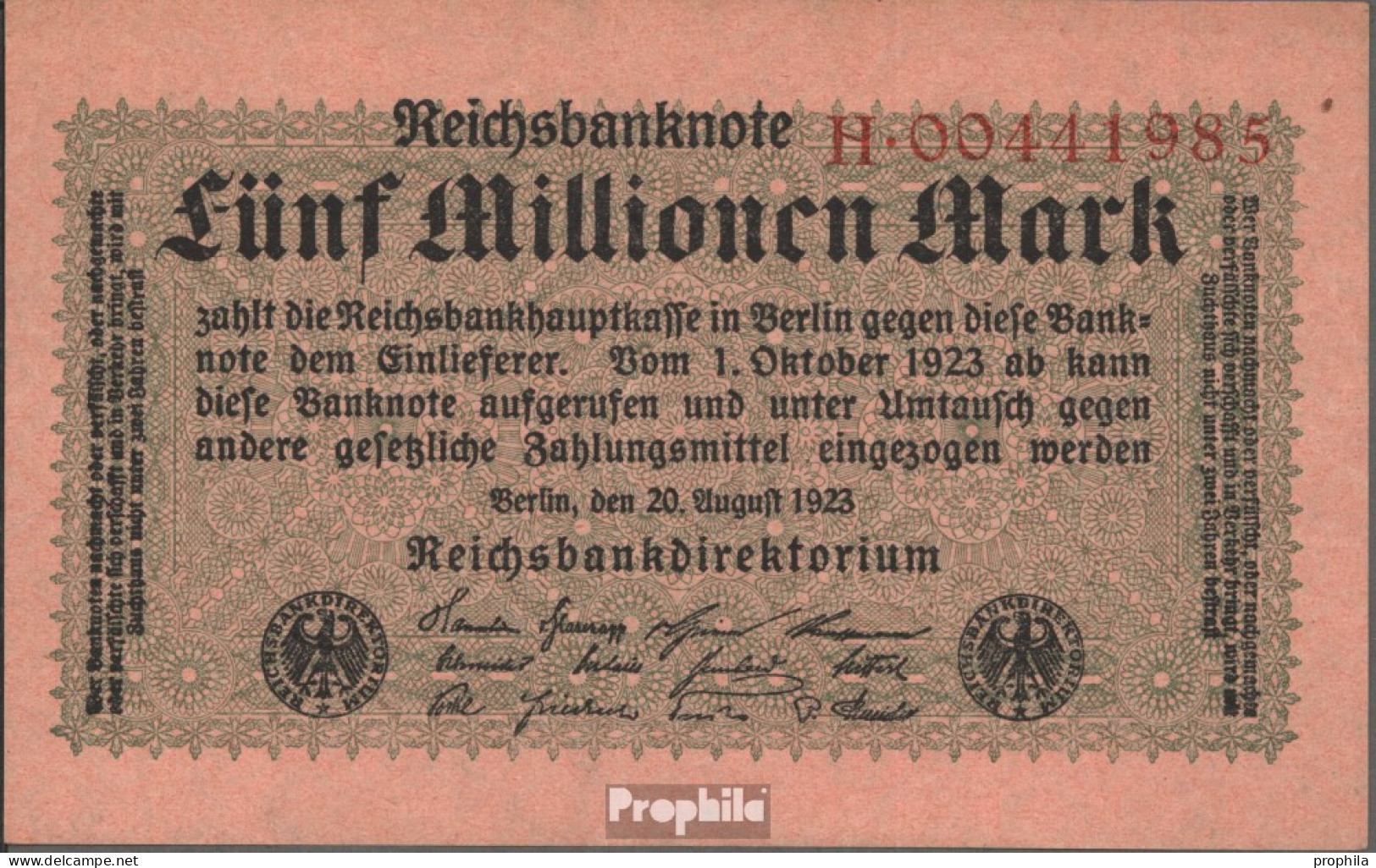 Deutsches Reich Rosenbg: 104a, Reichsdruckerei Bankfrisch 1923 5 Millionen Mark - 5 Mio. Mark