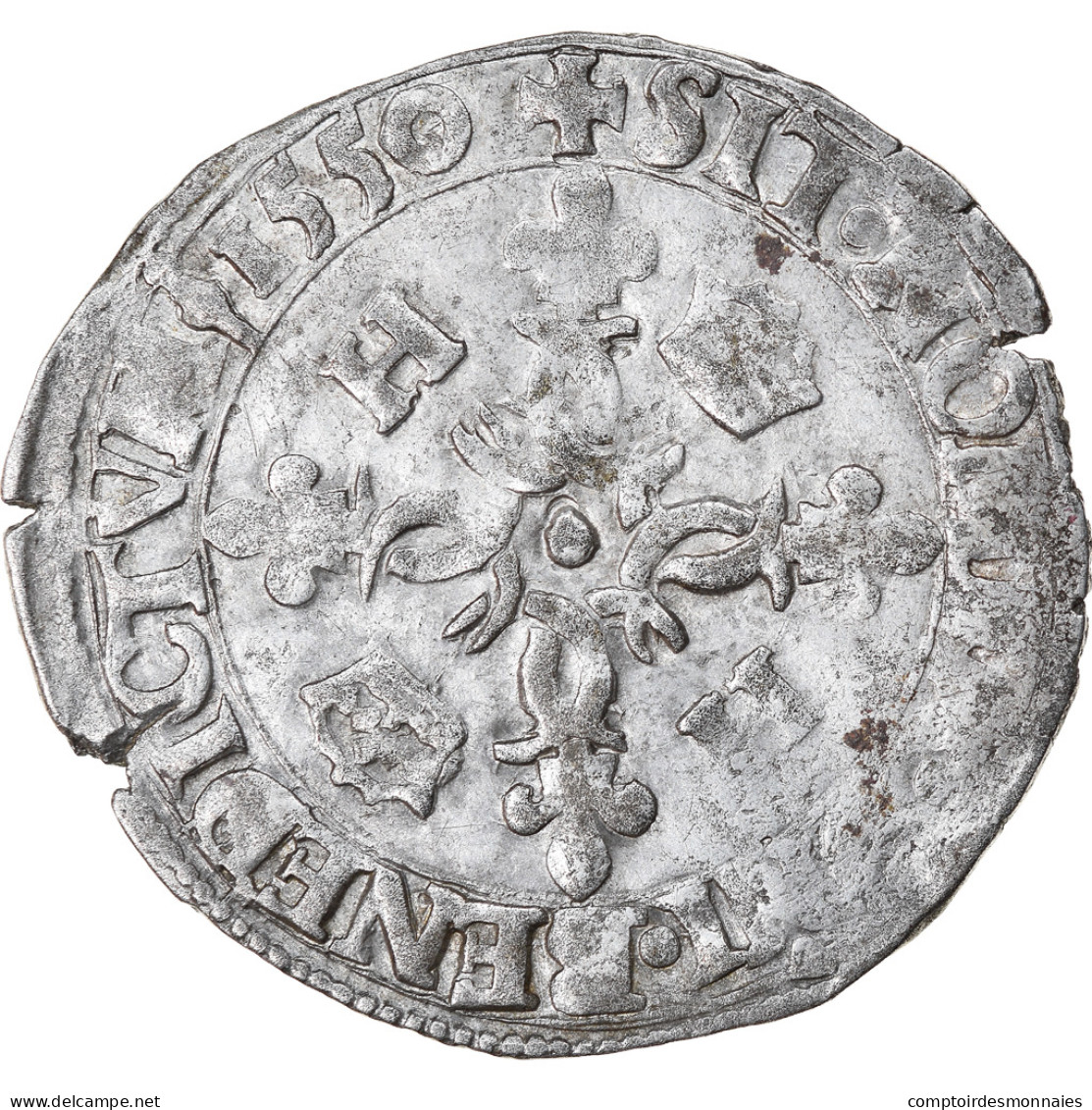 Monnaie, France, Henri II, Douzain Aux Croissants, 1550, Saint Lô, TB+, Billon - 1547-1559 Henri II