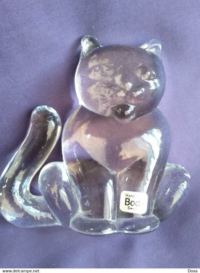 Vintage Paperweight - Figure Of A Cat, Crystal Costa Boda, Sweden - Fermacarte