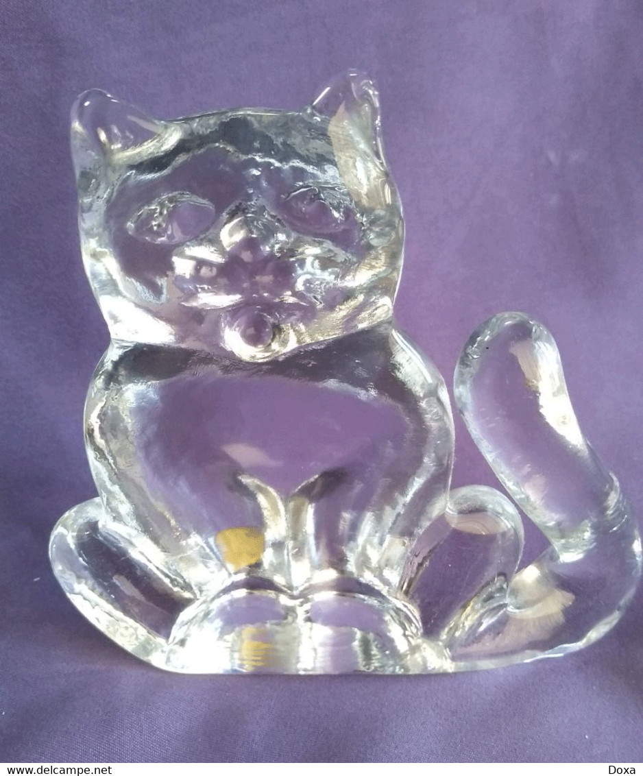 Vintage Paperweight - Figure Of A Cat, Crystal Costa Boda, Sweden - Presse-papiers