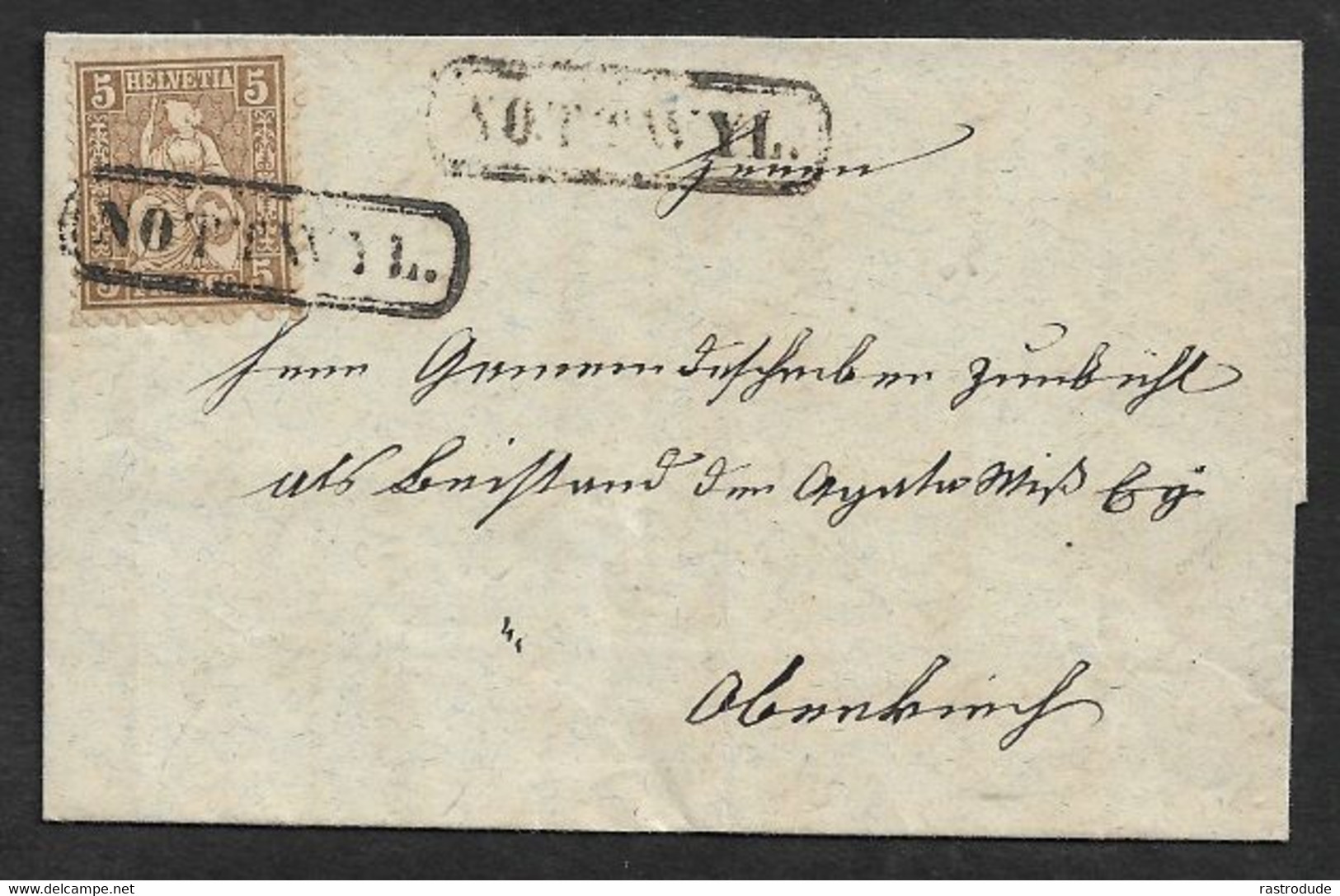 1869 SCHWEIZ BRIEF - 5C Mi. 22 - RAHMEN EINZEILER NOTTWILL / NOTTWYL - Storia Postale