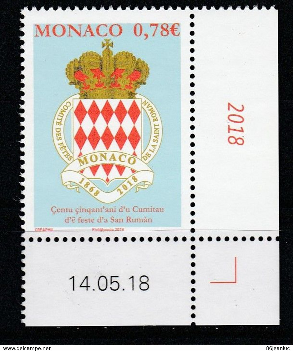 Monaco 2018 : LUXE !!! - Centu çinquat' ......... - Neuf** - En Coin Daté - - Unused Stamps