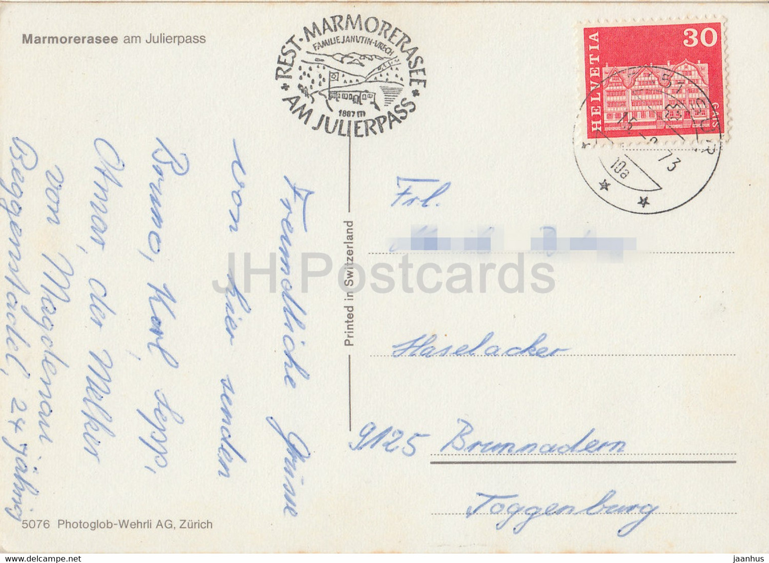 Marmorerasee Am Julierpass - 5076 - 1973 - Switzerland - Used - Marmorera