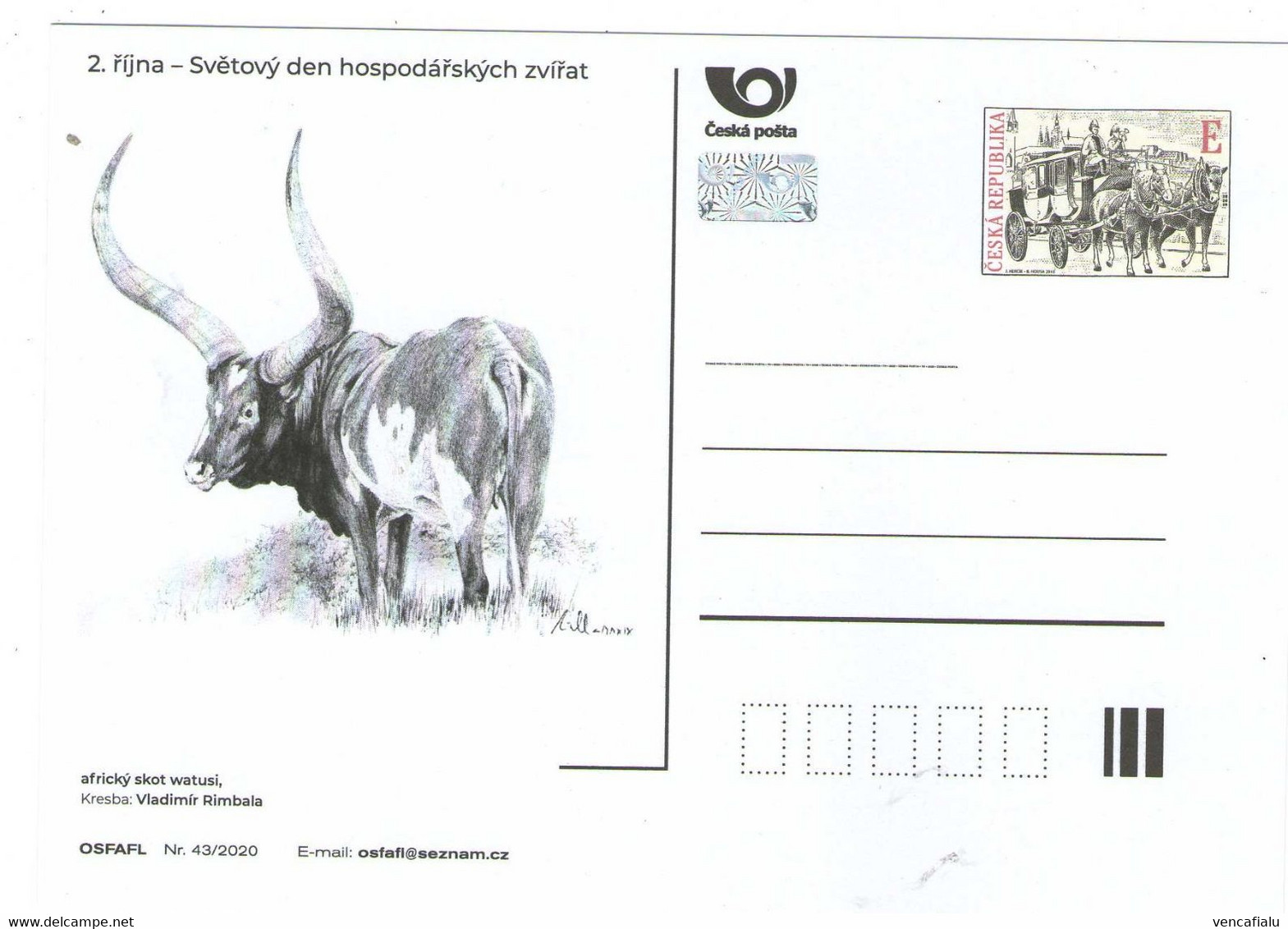 Czech Republic 2020 - African Cattle "watusi", Special Postcard,MNH - Farm
