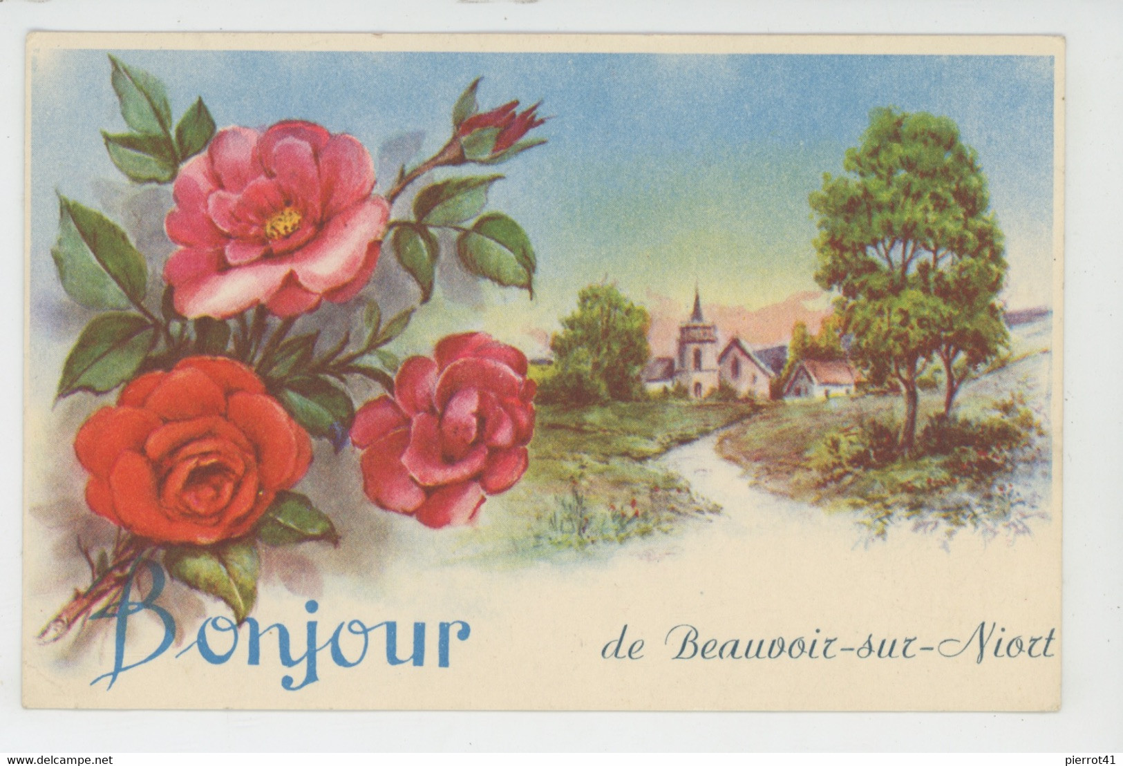 BEAUVOIR SUR NIORT - Jolie Carte Fantaisie Fleurs "Bonjour De BEAUVOIR SUR NIORT " - Beauvoir Sur Niort