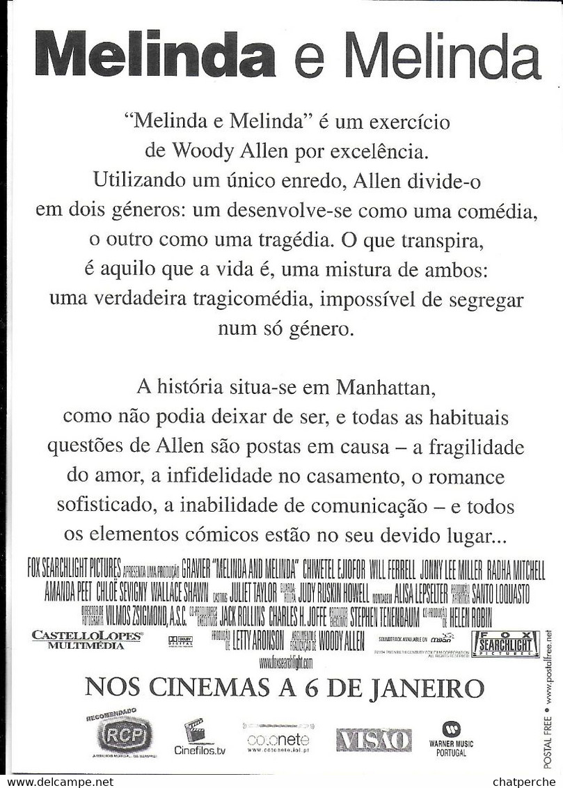 CINÉMA  MELINDA E MELINDA  PAR WOODY ALLEN EDIT. POSTAL FREE - Afiches En Tarjetas