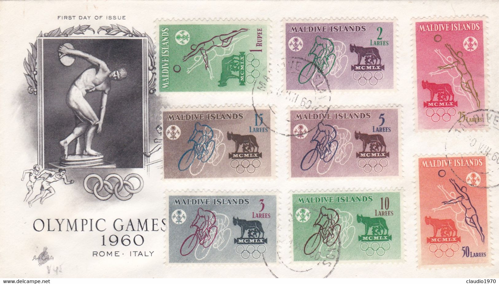 MALDIVE ISLANDS / MALDIVES - F.D.C. -  1960 OLYMPIC GAMES ROME . ITALY - Malediven (...-1965)