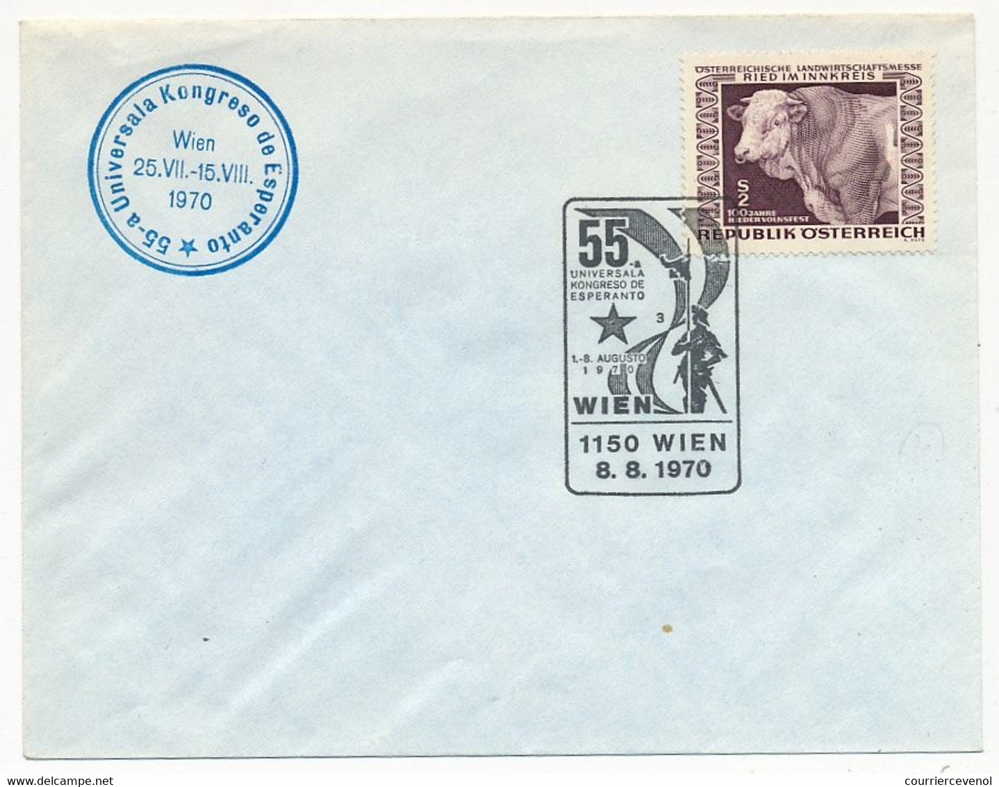 AUTRICHE - Enveloppe Cachet Temporaire "55eme Congrès Universel D'Espéranto" VIENNE (Wien) 4/8/1970 - Esperánto