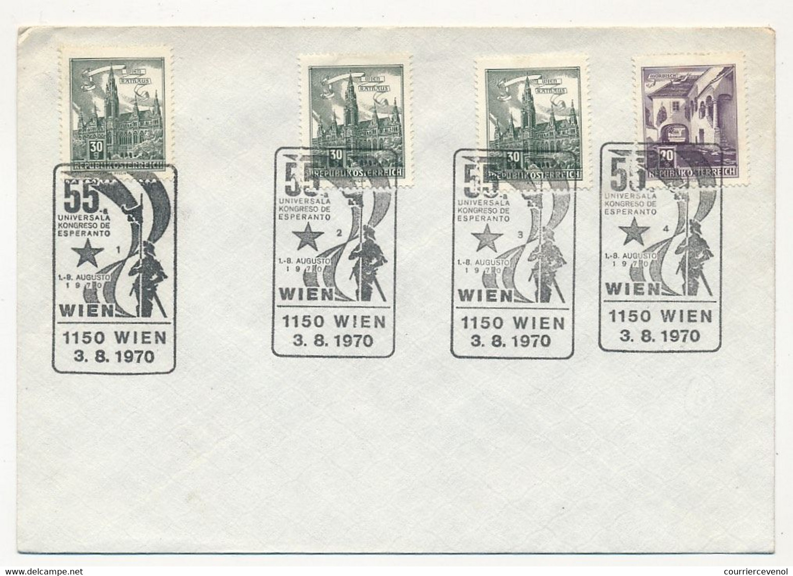 AUTRICHE - Enveloppe Non Adr. Cachet Temporaire "55eme Congrès Universel D'Espéranto" VIENNE (Wien) 4/8/1970 - Esperánto