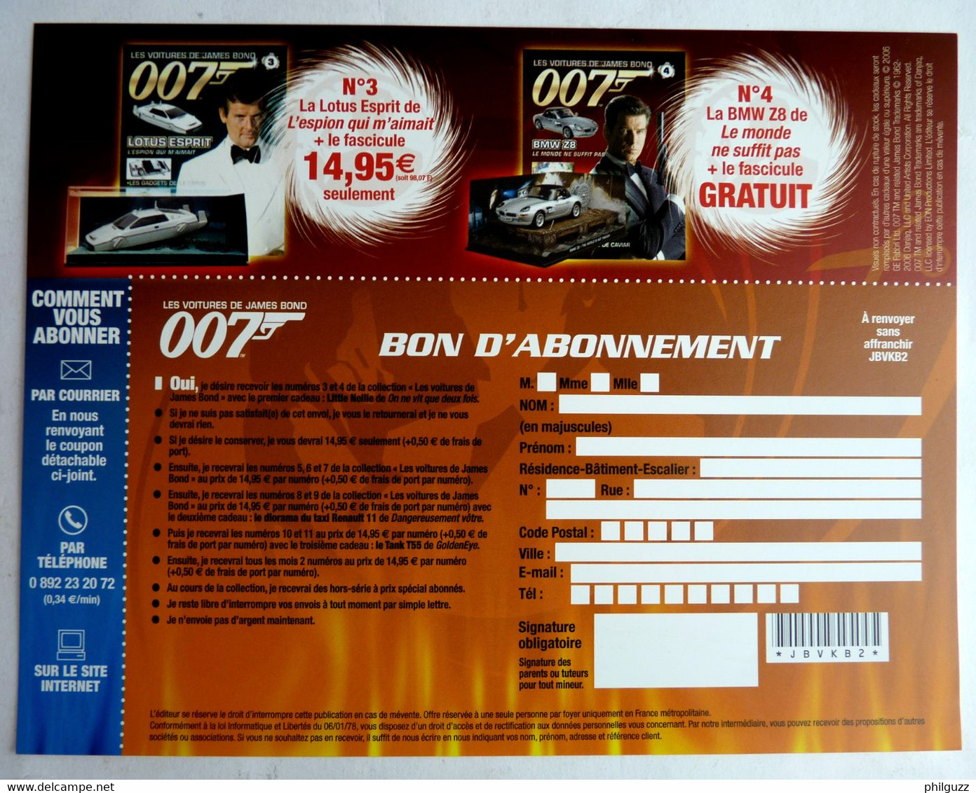 FLYERS Lettre Retour ABONNEMENT COLLECTION FABBRI LES VOITURES DE JAMES BOND 3 - 4 - 2006 - Lord Of The Rings