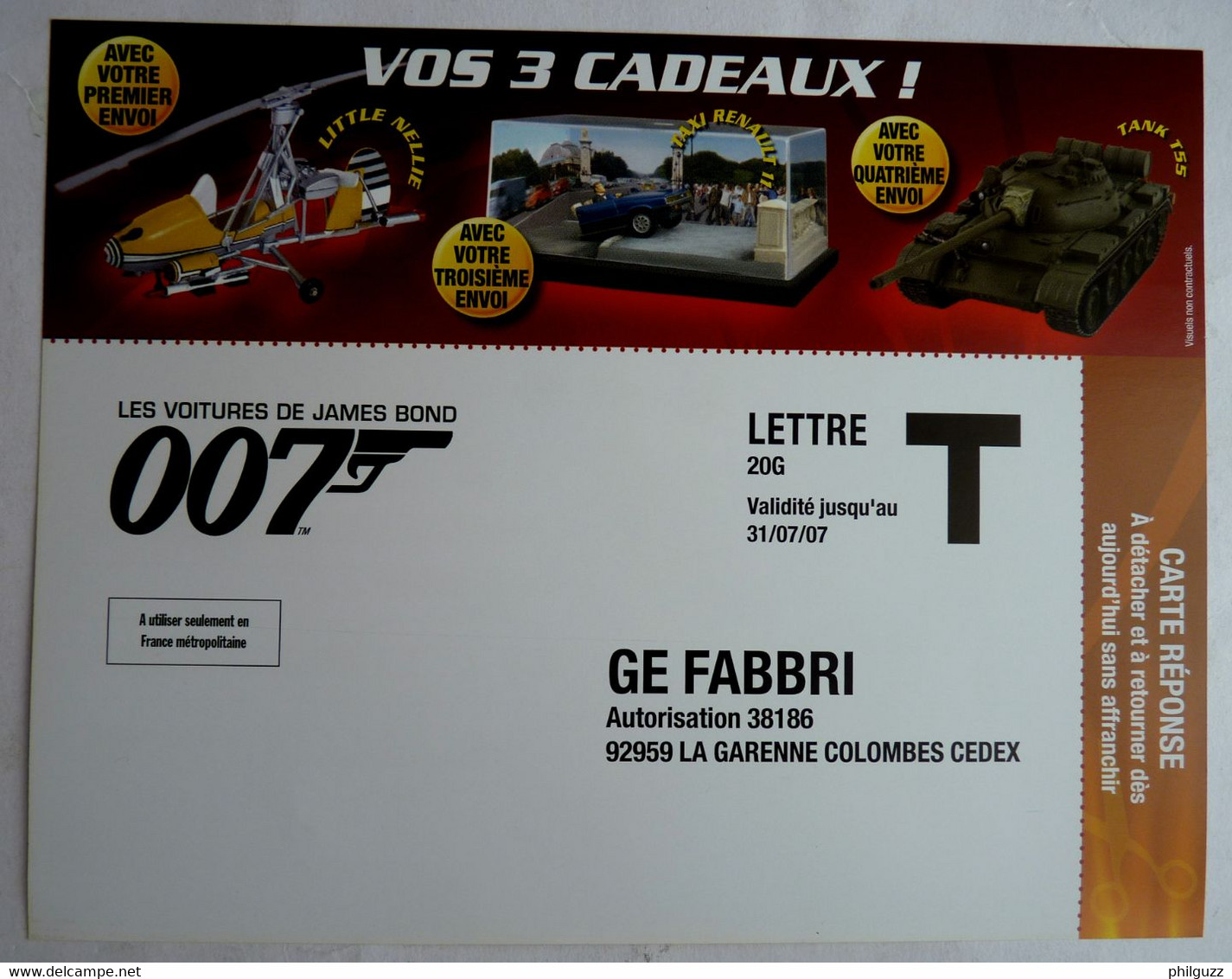 FLYERS Lettre Retour ABONNEMENT COLLECTION FABBRI LES VOITURES DE JAMES BOND 3 - 4 - 2006 - Lord Of The Rings