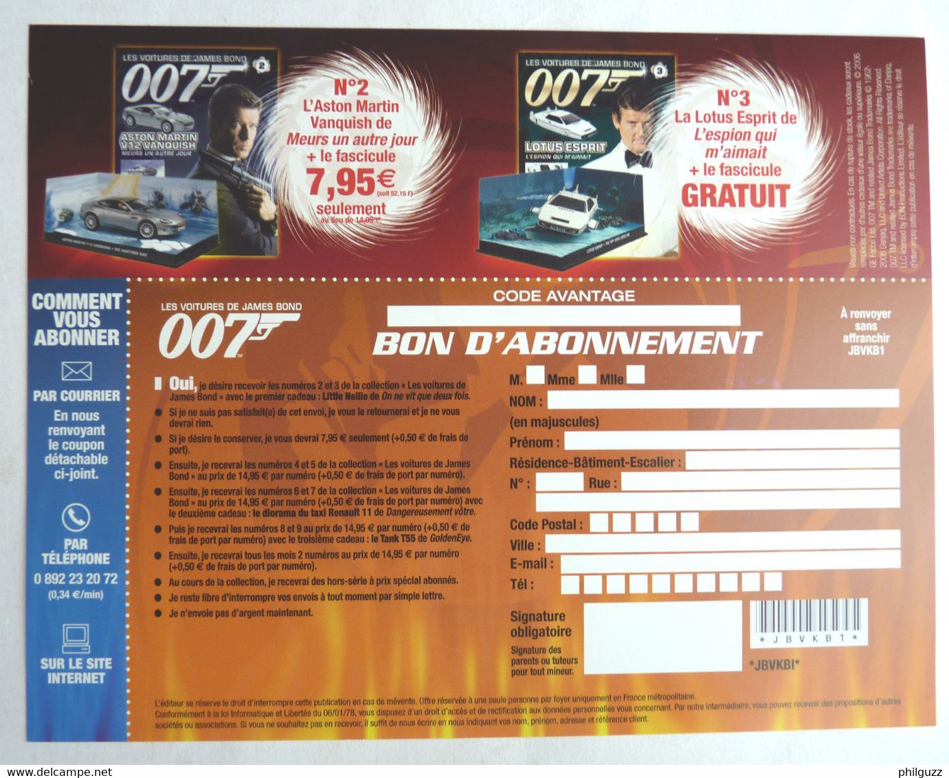 FLYERS Lettre Retour ABONNEMENT COLLECTION FABBRI LES VOITURES DE JAMES BOND 2 - 3 - 2006 - Lord Of The Rings