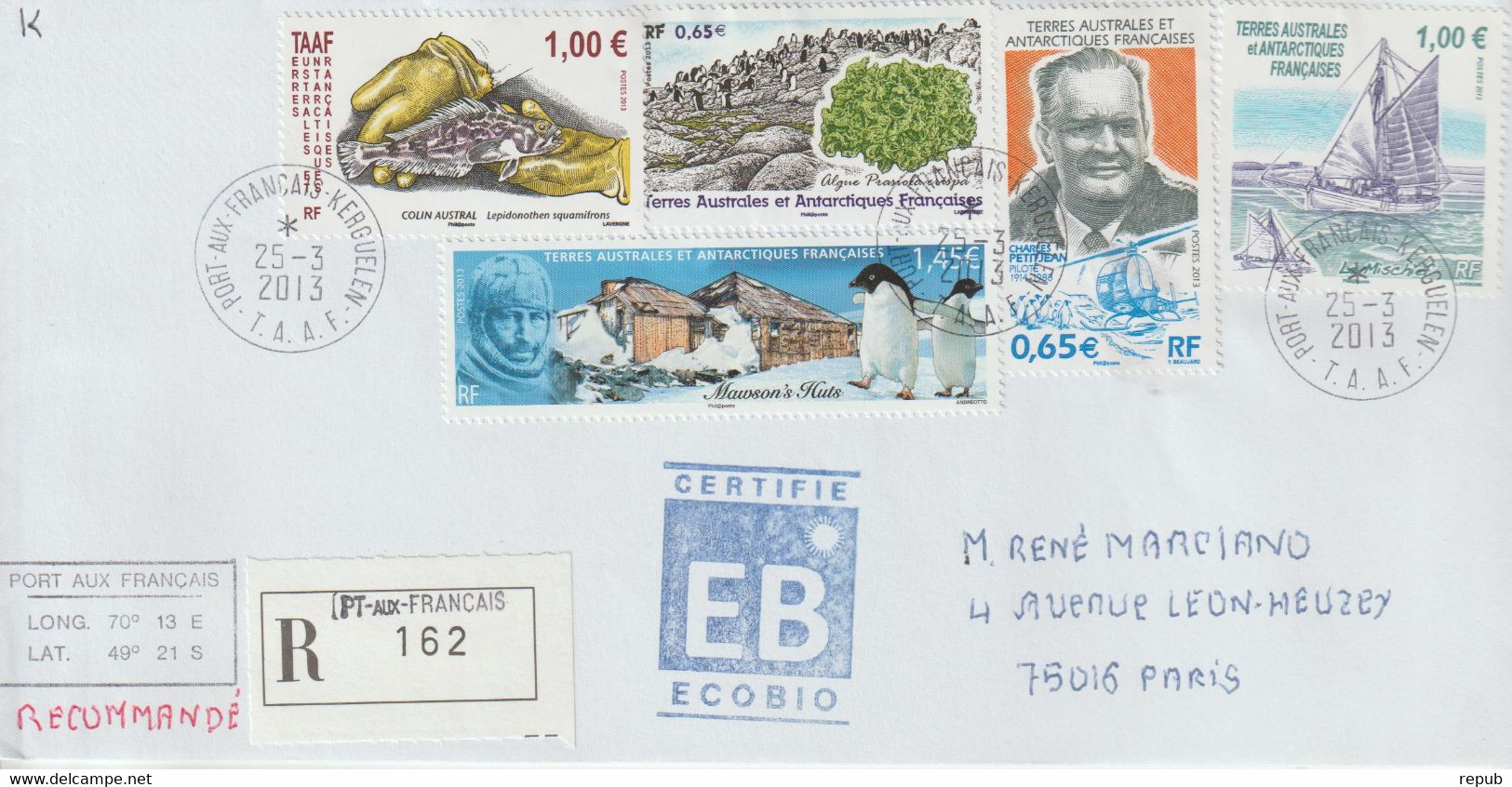 TAAF Lettre Recommandée 2013 Pour La France Cachet Port Aux Français - Covers & Documents