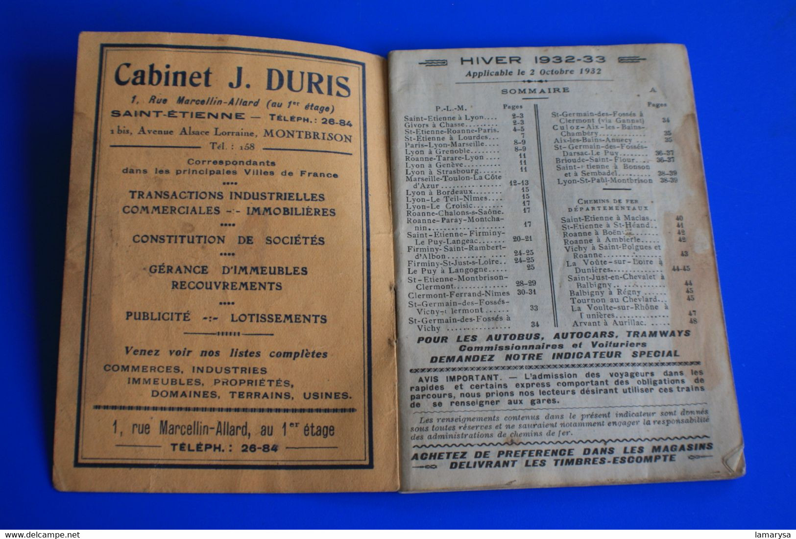 1932-INDICATEUR-Sté NATIONALE CHEMINS DE FER FRANÇAIS P.L.M/DÉPART.-☛S.N.C.F.-☛Plans Réseaux-Schéma Ligne - Europe