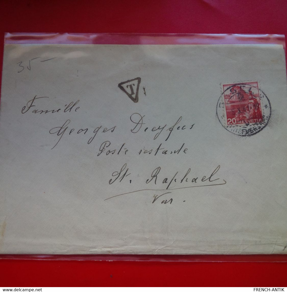 LETTRE SUISSE POUR ST RAPHAEL FAMILLE GEORGES DREYFUS POSTE RESTANTE - Sonstige & Ohne Zuordnung