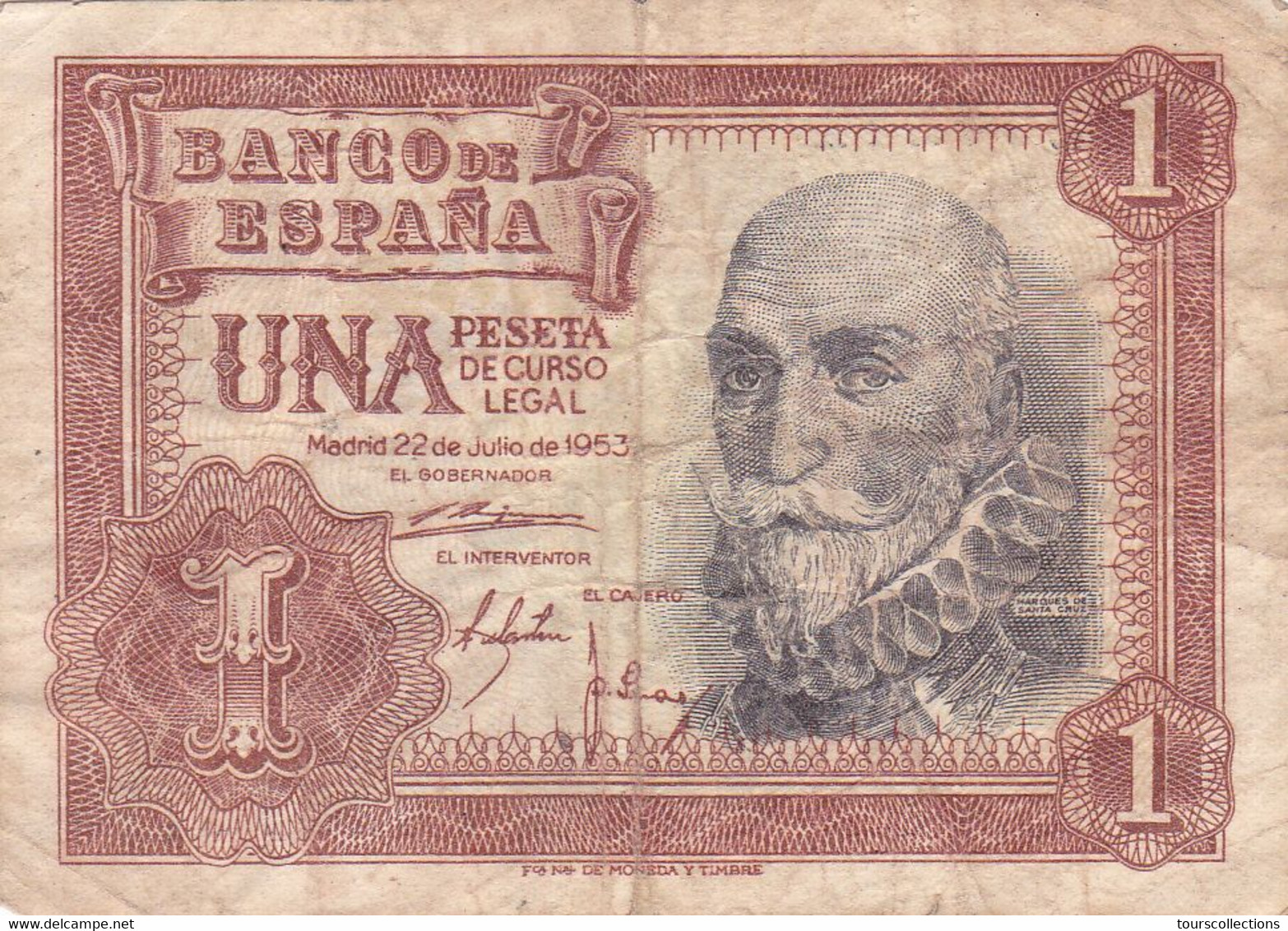 Billet ESPAGNE 1 Peseta De 1953 - Marqués De Santa Cruz - Vieux Bateau Galion @ PICK 144 @ - 1-2 Pesetas