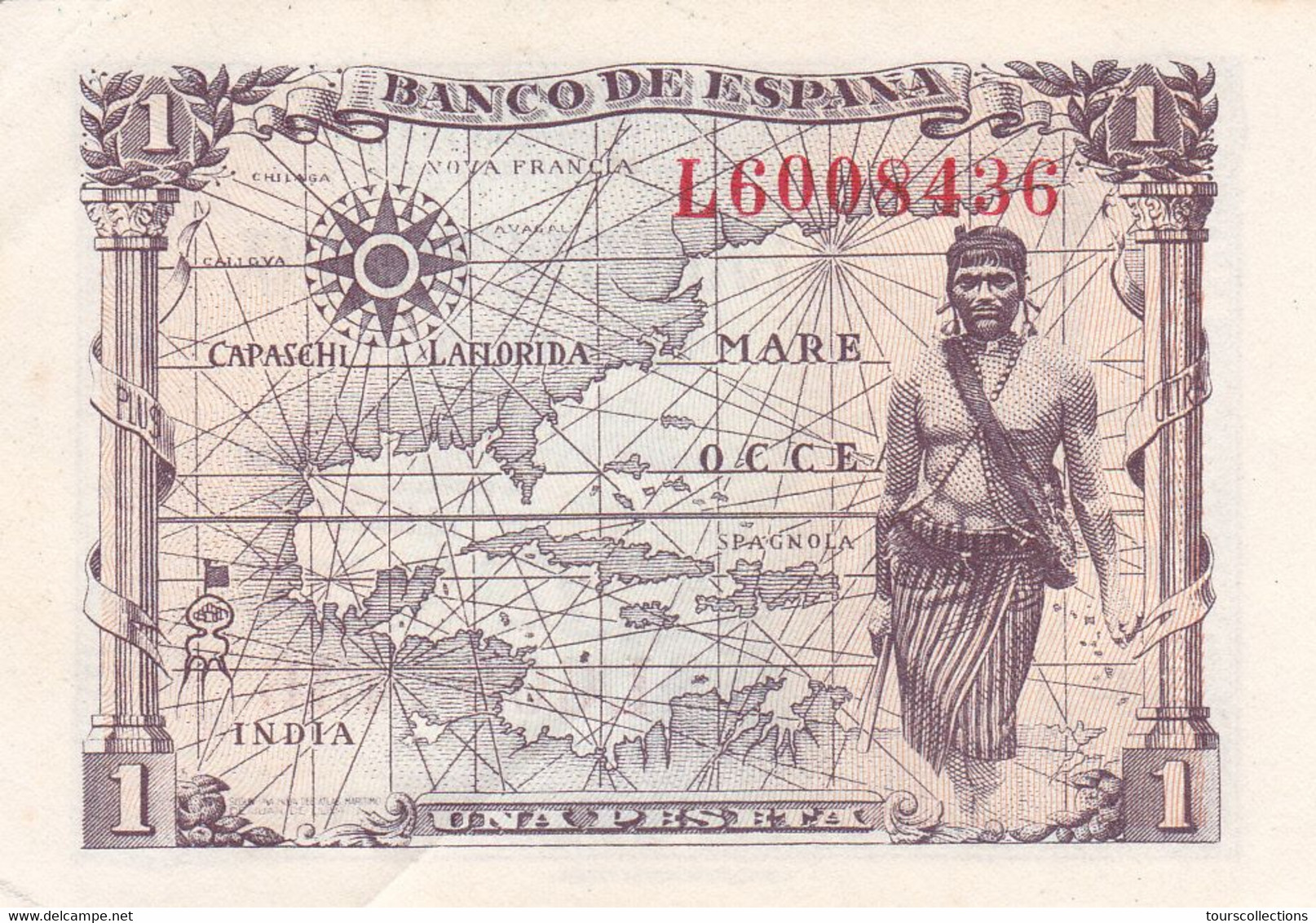 Billet ESPAGNE 1 Peseta De 1945 - Isabel La Catolica @ PICK 128 @ N° Série L6008436 - 1-2 Pesetas