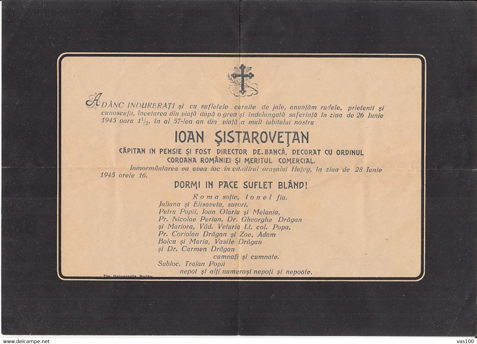 KING MICHAEL STAMP, CENSORED DEVA 16, WW2, COLSED OBITUARY NOTICE , 1945, ROMANIA - Cartas De La Segunda Guerra Mundial