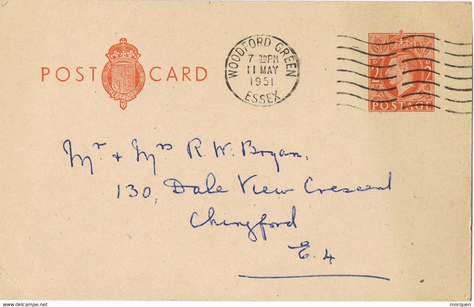 37890. Entero Postal WOODFORD GREEN (Essex) 1951 To Chingford - Non Classificati