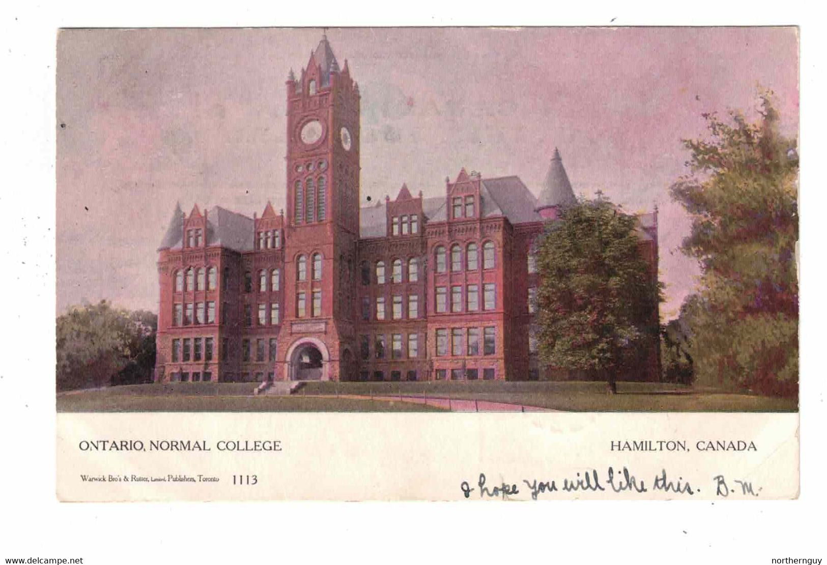 HAMILTON, Ontario, Canada, Ontario Normal College With 1905 Split-Ring Cancel From GREENSVIILE, Ont, Wentworth County - Hamilton