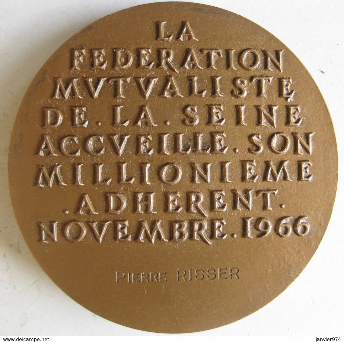 Médaille La Fédération Mutualiste De La Seine 1966 Attribuée à P. RISSER, Par Devigne - Professionals / Firms