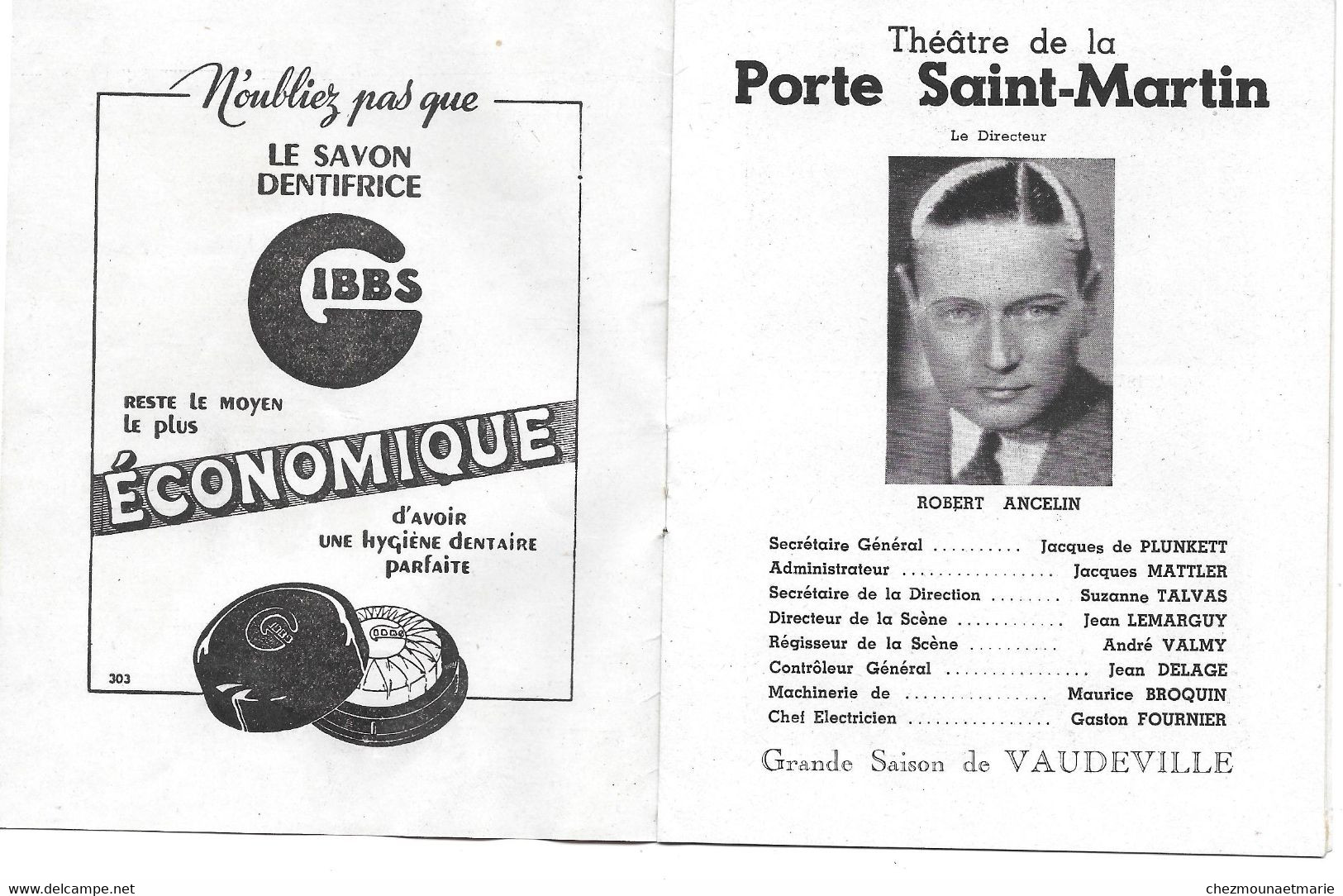 THEATRE DE LA PORTE ST MARTIN GRANDE SAISON DE VAUDEVILLE 1942 FASCICULE - Programs