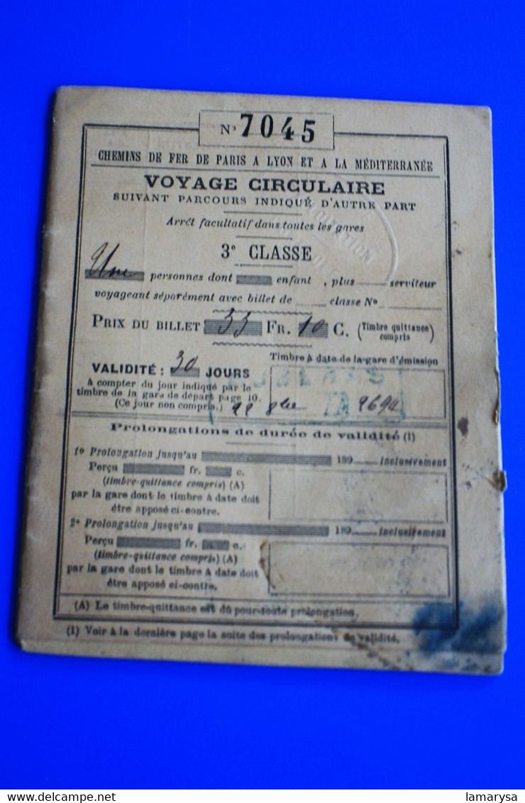 Rare 1892-P.L.M.CHEMINS DE FER DE PARIS A LYON A LA MÉDITERRANÉE☛VOYAGE CIRCULAIRE-☛CARTE 3é Cl-ALAIS/VOGUE/LYON ST PAUL - Europe