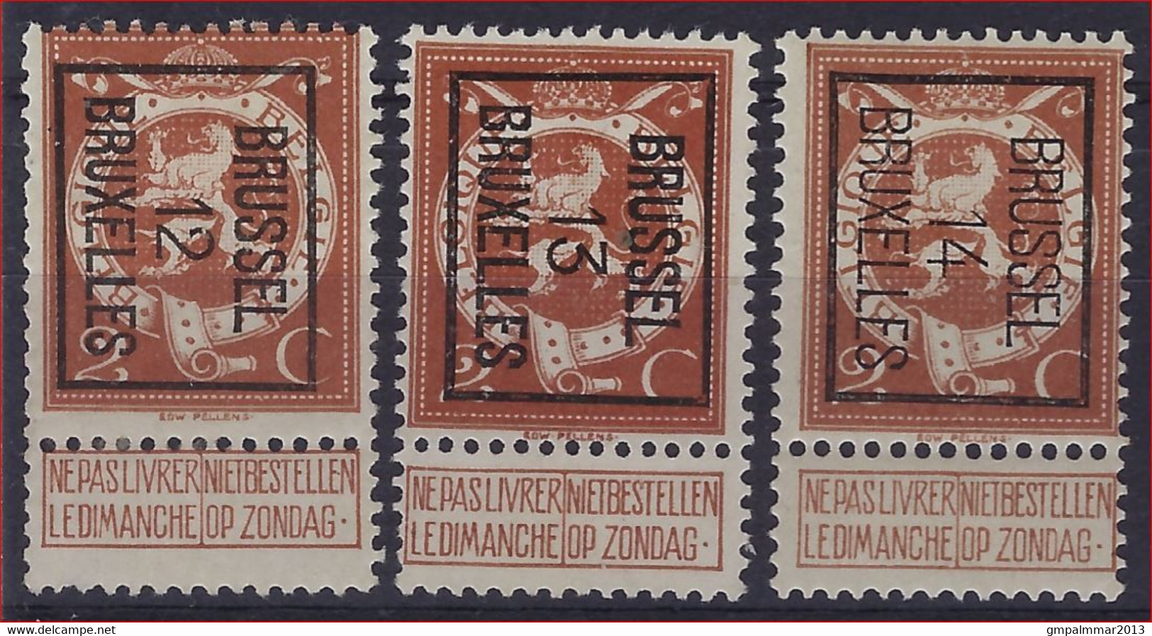 Nr. 109 (3 X) Typo Nrs. 33 , 41 En 50 Allen Type B BRUSSEL 12 , 13 En 14 BRUXELLES ; Staat Zie Scan ! - Typo Precancels 1912-14 (Lion)