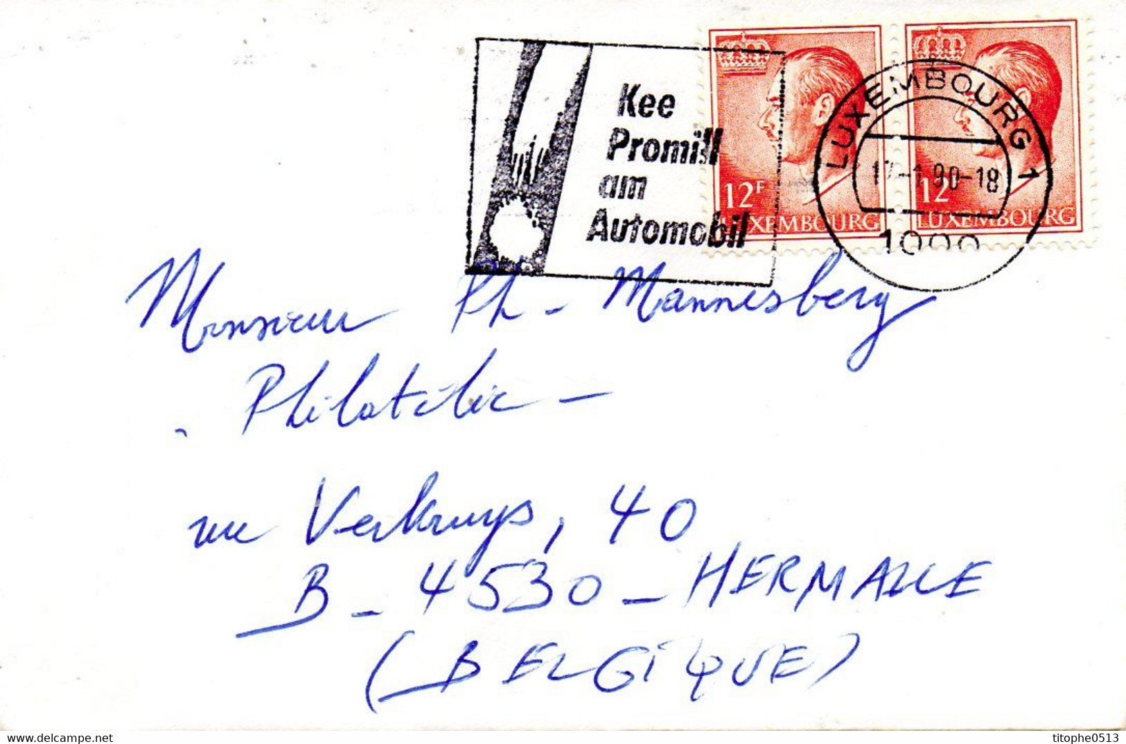 LUXEMBOURG. Flamme De 1990 Sur Enveloppe. "Kee Promill Am Automobil". - Maschinenstempel (EMA)