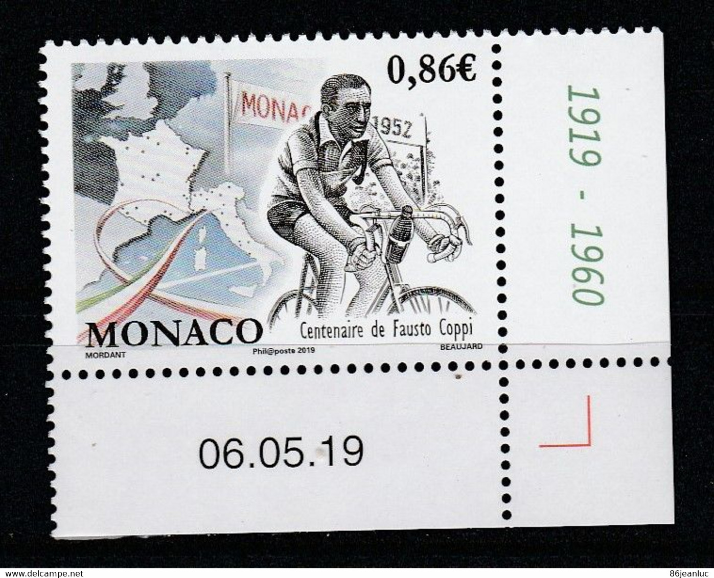 Monaco 2019 : LUXE !!! - CENTENAIRE DE LA NAISSANCE DE FAUSTO COPPI - Neuf** - En Coin Daté - - Ongebruikt