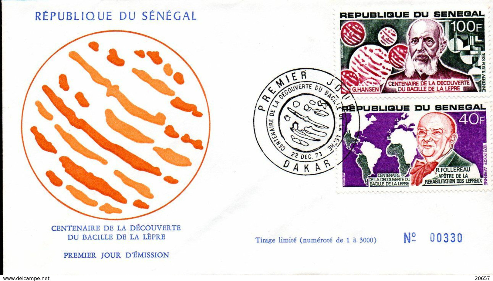 Senegal A 132/33 Fdc Bacille De La Lèpre, G.Hansen, Raoult Follereau - Ziekte