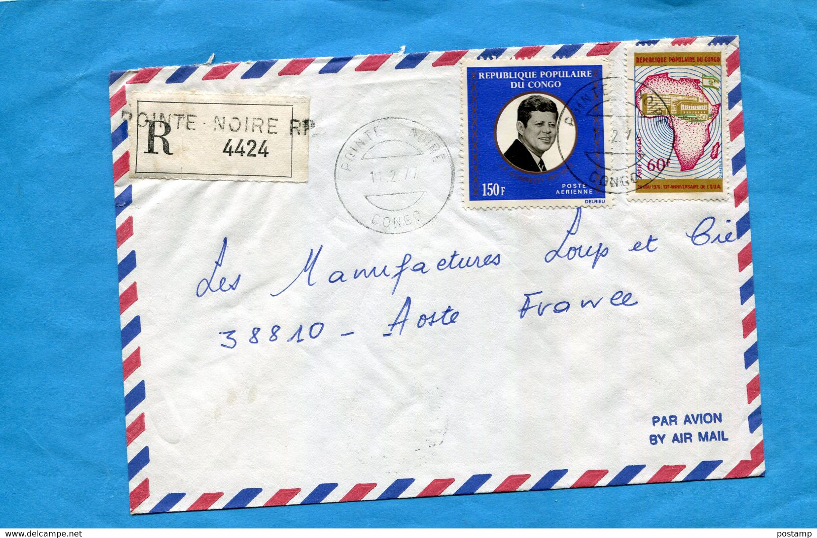 MARCOPHILIE-lettre CONGO REC->Françe-cad PTE NOIRE-1977*2 Stamp N°A181 KENNEDY+A233 OUA - Other & Unclassified