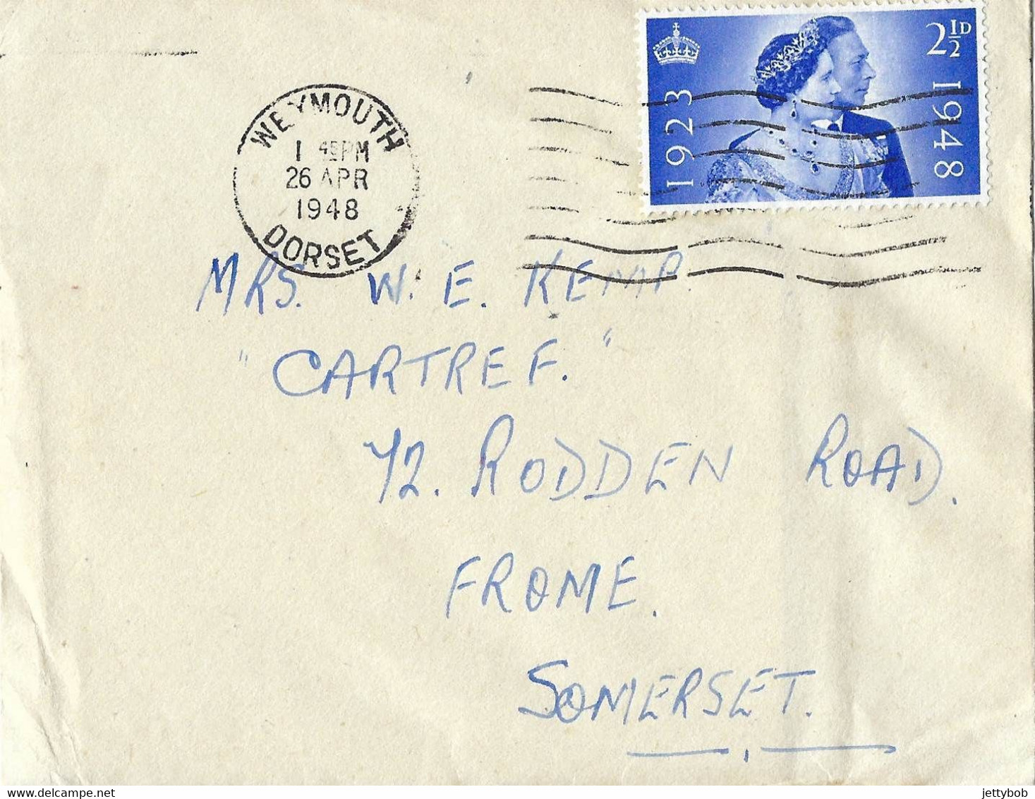 GB 1948 Silver Wedding 2.5d Addressed FDC Postmarked Weymouth Dorset - ....-1951 Pre Elizabeth II