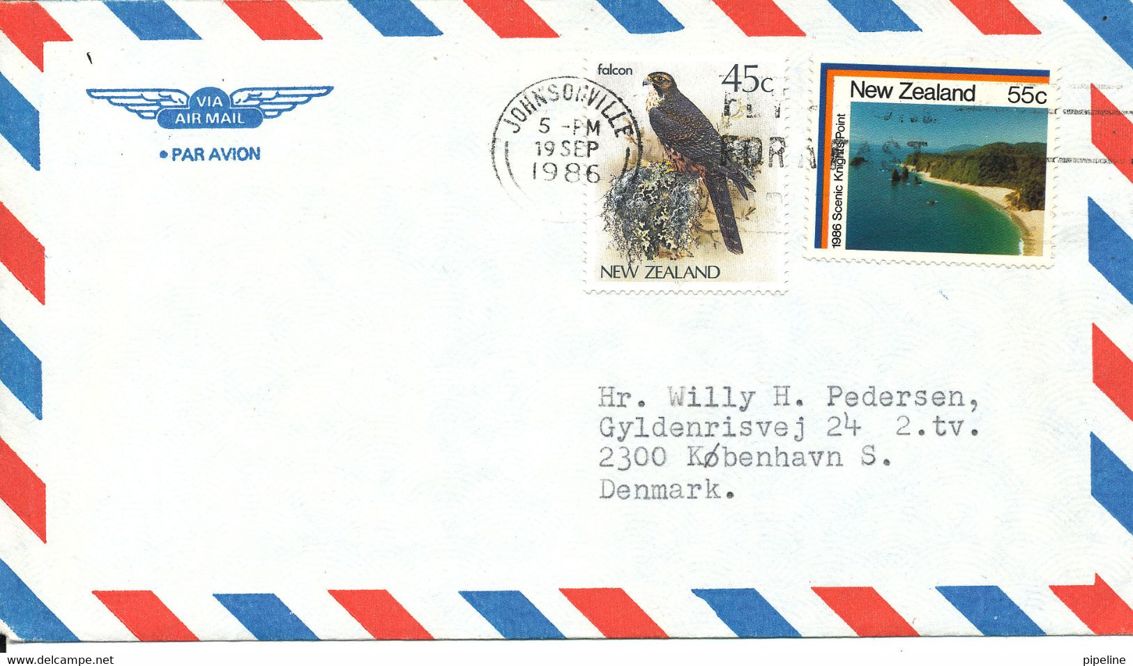 News Zealand Air Mail Cover Sent To Denmark Johnsonville 19-9-1986 BIRD Stamp - Corréo Aéreo