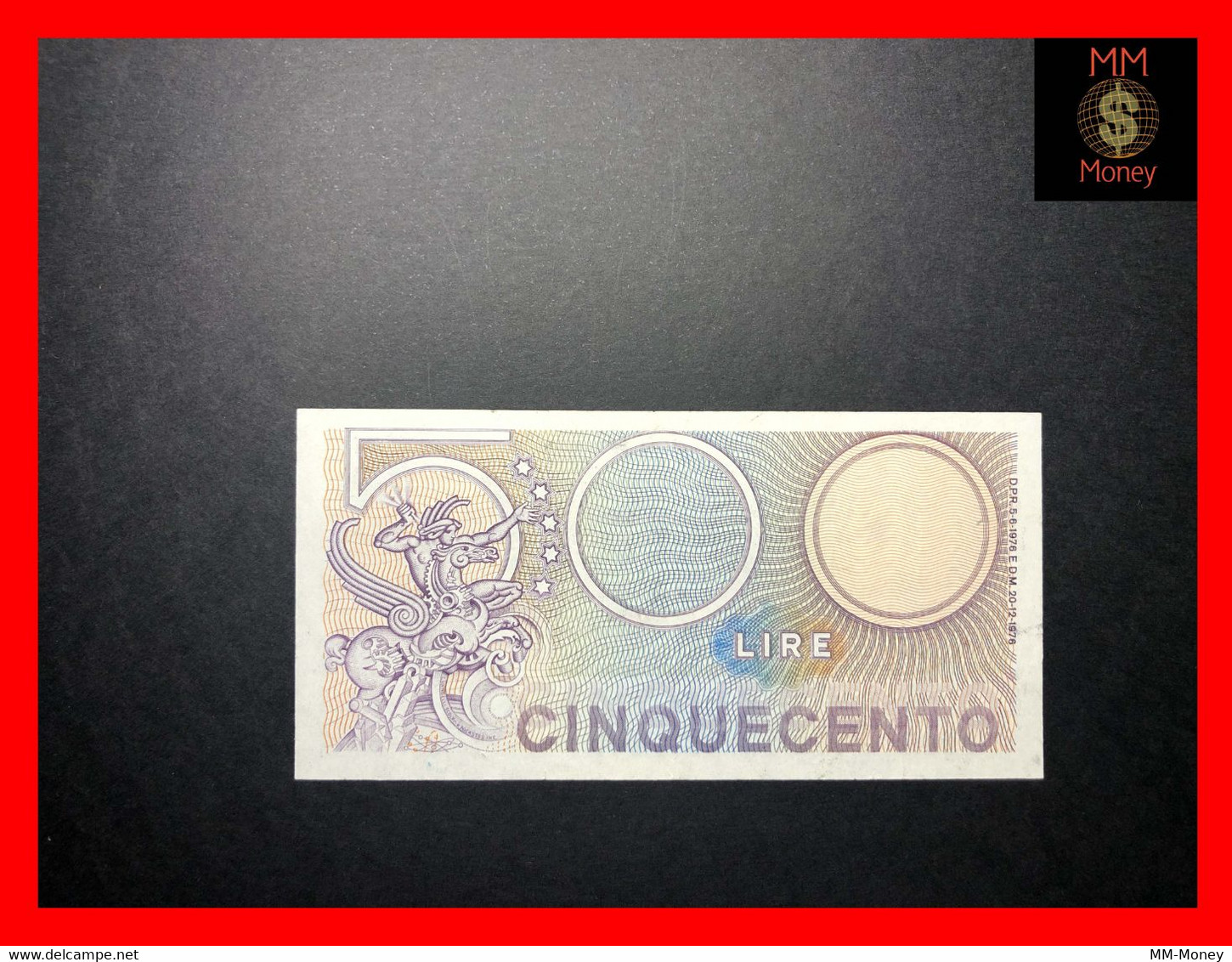 ITALY 500 Lire  20.12.1976   P.  94   Cut   VF    [MM-Money] - 500 Lire